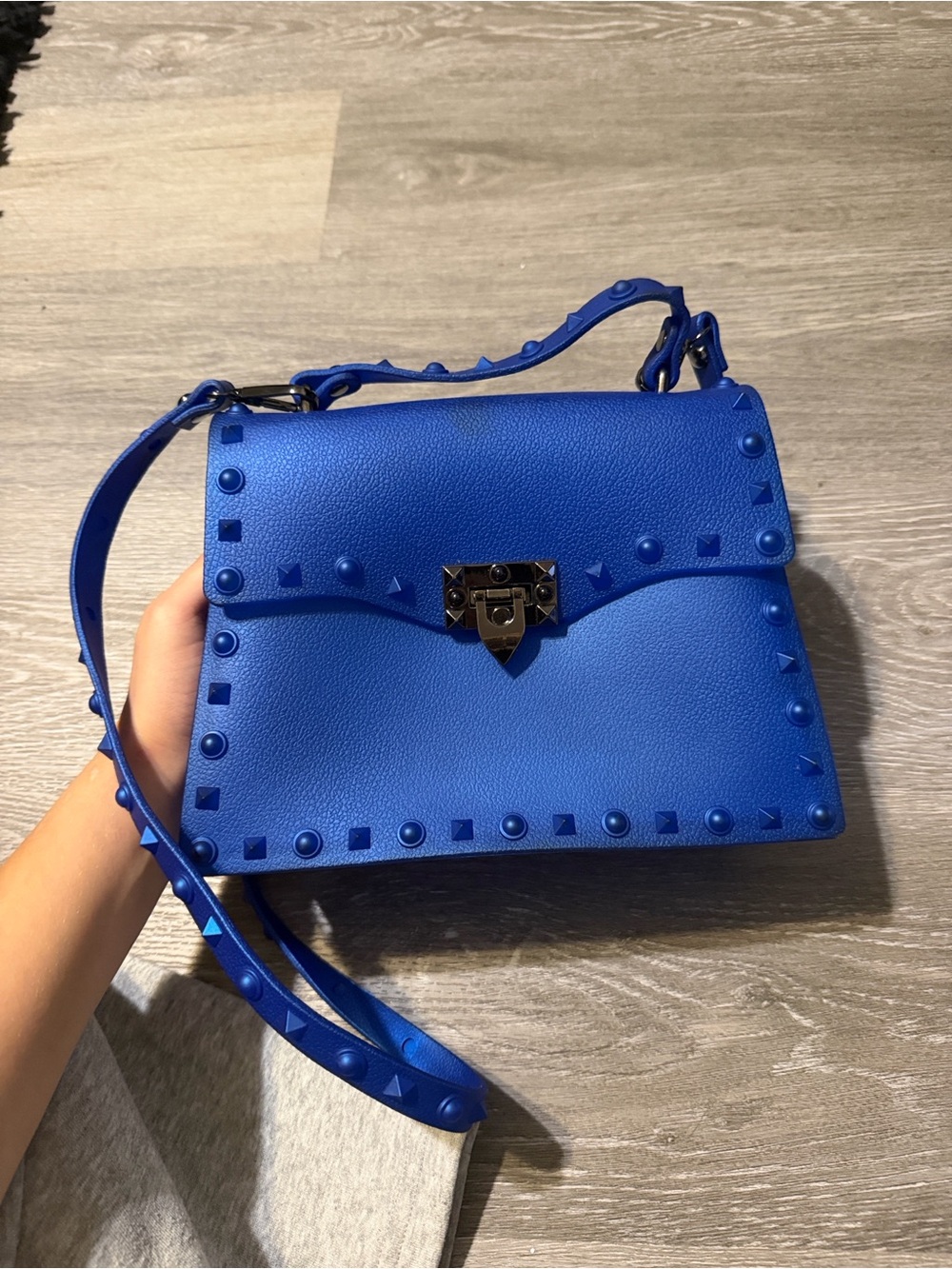 luxury Studded Top-Handle Crossbody Bag in Cobalt Blue